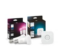 Philips Hue Kit de Démarrage Ambiance Blanc et Couleur : 2 Ampoules connectées LED E27 60W, Contrôle Bluetooth et Pont, fonctionne avec Alexa/Google Home, Expérience Lumineuse Personnalisée