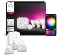 Philips Hue Kit de démarrage avec Bridge + 3 spots GU10 + Smart Button, Ampoule Philips Hue White and Color Ambiance, Ampoule connectée compatible Apple Home, Alexa, Google, Samsung SmartThings