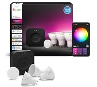 Philips Hue Kit de Démarrage : Bridge Pro + 3 Spots GU10 + Smart Button, White & Color Ambiance, Dimmable, Compatible Apple Home, Alexa, Google Assistant