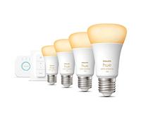 Philips Hue Kit de démarrage - E27 - Avec 4 ampoules standard - Lumière blanche chaude à froide - Avec 1 pont Hue, 1 variateur Hue White Ambiance