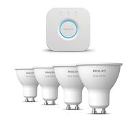 Philips Hue Kit de démarrage - GU10 - avec 4 Spots - Lumière blanche chaude - Comprend 1 Hue Bridge - Hue White