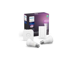 PHILIPS HUE Kit de démarrage White & Colors 2 ampoules avec pont de connexion et télécommande variateur - 10 W - E27