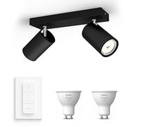 Philips Hue Kosipo Spot en saillie (Noir) - 2 lumières - Blanc chaud | Incl. Hue Dimmer Switch - Spot de plafond - GU10 - Hue White