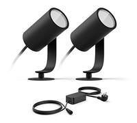 Philips Hue Lily Kit de base avec 2 spots de jardin (anthracite) - Lumière blanche et colorée - Comprend 1 câble d'alimentation - Éclairage de jardin - Hue White and Color Ambiance
