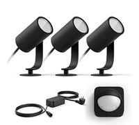 Philips Hue Lily Kit de base avec 3 spots de jardin (anthracite) - Lumière blanche et colorée - 1 Hue Détecteur de mouvement pour l'extérieur - Éclairage de jardin - Hue White and Color Ambiance