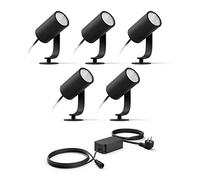 Philips Hue Lily Kit de base avec 5 spots de jardin (anthracite) - Lumière blanche et colorée - Comprend 1 câble d'alimentation - Éclairage de jardin - Hue White and Color Ambiance