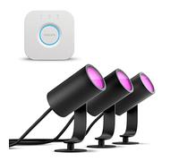 Philips Hue Lily Kit de démarrage avec 3 spots de jardin (anthracite) - Lumière blanche et colorée - Comprend 1 câble d'alimentation, 1 Hue Bridge - Éclairage de jardin - Hue White and Color Ambiance