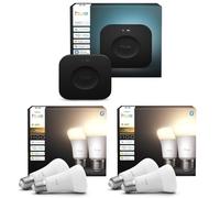 Philips Hue Lot de 2 ampoules intelligentes blanches 1100 A60 E27 (4 ampoules) + concentrateur intelligent Hue Bridge Pro | Éclairage intelligent sans fil, commande vocale, fonctionne avec Alexa et
