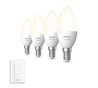 Philips Hue Pack avantagé - E14 - avec 4 Ampoules Flamme - Lumière blanche chaude - Comprend 1 Variateur de lumiere Hue - Hue White