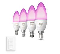 Philips Hue Pack avantagé - E14 - avec 4 Ampoules Flamme - Lumière blanche et colorée - Comprend 1 Variateur de lumiere Hue - Hue White and Color Ambiance