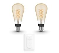 Philips Hue Pack avantagé - E27 - avec 2 Ampoules à filament Edison grandes (ST72) - Lumière blanche chaude - Comprend 1 Variateur de lumiere Hue - Hue White Filament