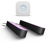 Philips Hue Play White and Color Ambiance Barre lumineuse connectée Pack de 2 + Hue Bridge, Éclairage d’ambiance pour TV et gaming (Compatible avec Alexa, Google Assistant et Apple HomeKit), Noir