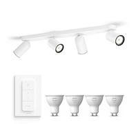 Philips Hue Pongee Spot en saillie (Blanc) - Lumière blanche chaude - Comprend un Variateur de lumiere Hue - Spot en saillie avec 4 points lumineux - GU10 - Hue White