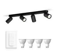 Philips Hue Pongee Spot en saillie (Noir) - Lumière blanche chaude - Comprend un Variateur de lumiere Hue - Spot en saillie avec 4 points lumineux - GU10 - Hue White