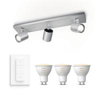 Philips Hue Runner Spot en saillie (Aluminium) - Lumière blanche chaude à froide - Comprend un Variateur de lumiere Hue - Spot en saillie avec 3 points lumineux - GU10 - Hue White Ambiance