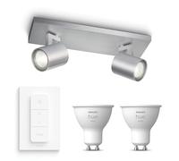 Philips Hue Runner Spot en saillie (Aluminium) - Lumière blanche chaude - Comprend un Variateur de lumiere Hue - Spot en saillie avec 2 points lumineux - GU10 - Hue White
