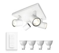 Philips Hue Runner Spot en saillie (Blanc) - Lumière blanche chaude - Comprend un Variateur de lumiere Hue - Spot en saillie avec 4 points lumineux - GU10 - Hue White