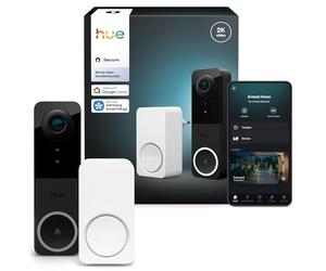 Philips Hue Secure, Kit Sonnette Vidéo & Carillon Connecté, 2K, Noir/Blanc | Sonnette extérieure avec caméra, Audio Bidirectionnel, Vision Nocturne Infrarouge, Compatible App Hue, Carillon intérieur
