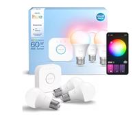Philips Hue – Kit de démarrage 3 ampoules E27 + pont, blanc & couleur, 806 lm, app, Alexa/Google