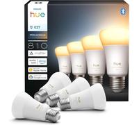 Philips Hue White Ambiance, Ampoule LED A60, 810lm, Pack de 4, Blanc | Ampoule Connectée, Spectre 1000-2000K, 6W, Culot E27, Dimmable jusqu'à 0.2%, Bluetooth, Compatible Alexa & Google & Apple