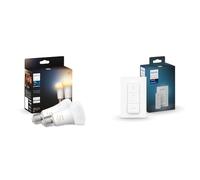 Philips Hue White Ambiance, ampoule LED connectée E27 équivalent 75W, compatible Bluetooth, pack de 2 & Hue Dim Switch Télécommande nomade variateur de lumière V2