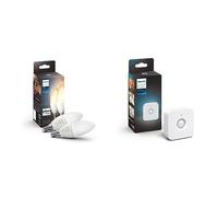Philips Hue White Ambiance, ampoule LED connectée flamme E14, compatible Bluetooth, pack de 2, fonctionne avec Alexa, Google Assistant et Apple Homekit & Motion Sensor Détecteur de mouvement sans fil