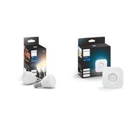 Philips Hue White ambiance, ampoule LED connectée sphérique compatible Bluetooth, E14 & Bridge 2.0 : Hub Central de Contrôle d'Éclairage Intelligent, fonctionne avec Alexa