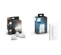 Philips Hue White Ambiance, ampoule LED connectées GU10 4.3W compatible Bluetooth, Lot de 3 & Hue Dim Switch Télécommande nomade variateur de lumière V2