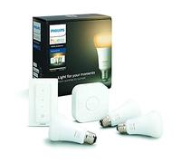 PHILIPS Hue White Ambiance Kit de démarrage composé de 3 ampoules LED connectées E27 Bluetooth, d’un pont Hue et d’un interrupteur permettant de varier l’intensité lumineuse