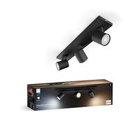 Philips Hue White Ambiance Runner, Triple Spot Plafond avec Ampoules, Noir | Spot pour Plafond avec Variateur, 3x Ampoule GU10 5W, Lumière LED Blanc Chaud à Froid, Contrôle via App, Alexa, Google & Siri