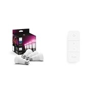 Philips Hue White and Color Ambiance, ampoule LED connectée E27, Pack de 4 & Hue Dim Switch Télécommande nomade variateur de lumière V2