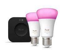 Philips Hue White And Color Ambiance Kit De Démarrage : Deux Ampoules Connectées De Couleur E27 + Hue Bridge Pro Noir