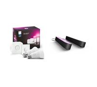 Philips Hue White and Color Ambiance, Kit de démarrage E27 x2 Equivalent 75W, 1100 lumen, Pont et Smart Button Hue x1 & Philips Hue Play Pack White & Color Ambiance, Noir, Pack de 2,6.6W Kit de base