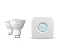 Philips Hue White and Color Ambiance, lot de 2 ampoules connectées GU10, compatible Bluetooth + pont de connexion, fonctionne avec Alexa, Google Assistant et Apple Homekit