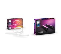 Philips Hue White and Color lightstrip gradient 2 mètres, compatible Bluetooth & Play Pack White & Color Ambiance, Noir, Pack de 2, Kit de base, fonctionne avec Alexa