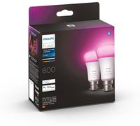 Philips Hue White & Color Ambiance, ampoule LED connectée B22, équivalent 60W, 800 lumen, compatible Bluetooth, pack de 2, fonctionne avec Alexa, Google Assistant et Apple Homekit