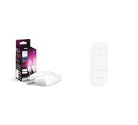 Philips Hue White & Color Ambiance, ampoule LED connectée E14, compatible Bluetooth, pack de 2 & Hue Dim Switch Télécommande nomade variateur de lumière V2