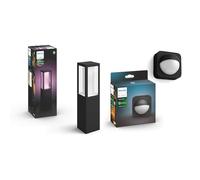Philips Hue White & Color Ambiance, Borne extérieure IMPRESS, Noire, fonctionne avec Alexa, Google Assistant et Apple Homekit & Outdoor Sensor, Détecteur de mouvement extérieur, sans fil, noir