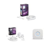 Philips Hue White & Color Ambiance Indoor LightStrips+ 1m extension et rallonge + White & Color Ambiance Indoor LightStrips+ 2m base connectique + Pont de Connexion - Fonctionne avec Alexa