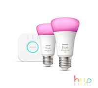 Philips Hue White & Color Ambiance Kit de démarrage, lot de 2 avec pont E27, 2000-6500 K, 11 W, 8719514291492,