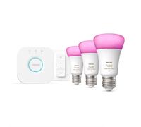 Philips Hue White & Color Ambiance Kit de démarrage, lot de 3 avec pont et interrupteur avec variateur E27, 2000 K, 9,5 W, 8719514291355,