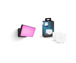 Philips Hue White & Color Ambiance Projecteur Extérieur DISCOVER Aluminium Noir & Module d'interrupteur mural, Pack de 2, Blanc, fonctionne avec Alexa