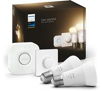 Philips Hue White, Kit de démarrage 2 ampoules LED connectées E27, Pont et Smart Button, équivalent 75W, 1100 lumen, compatible Bluetooth, fonctionne avec Alexa, Google Assistant et Homekit