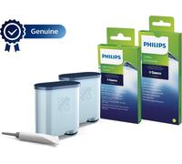 Philips Kit d'entretien complet pour machines à café automatiques, 2 filtres AquaClean, graisse, nettoyant pour lait + dégraissant (CA6707/10)