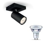 Philips Kosipo Spot en saillie (Noir) - 1 lumière - Non dimmable | Spot mural ou plafond - GU10 - Blanc chaud