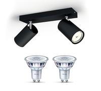 Philips Kosipo Spot en saillie (Noir) - Lumière Blanc Chaud - Spot de plafond avec 2 points d'éclairage - GU10 - Non Dimmable