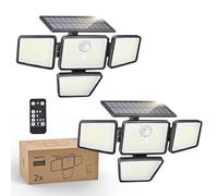 Philips lampe Solaire de Sécurité Extérieur, 196 LED avec Détecteur de Mouvement PIR, 3 Modes, 4 Têtes Orientables, Projecteur à Énergie Solaire avec Télécommande, IP65 Étanche - Lot de 2