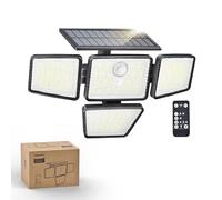 Philips lampe Solaire de Sécurité Extérieur, 196 LED avec Détecteur de Mouvement PIR, 3 Modes, 4 Têtes Orientables, Projecteur à Énergie Solaire avec Télécommande, IP65 Étanche - Lot de 1