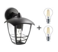PHILIPS Lanterne murale extérieure en Aluminium noir + Lot de 2 ampoules LED Classic 60W