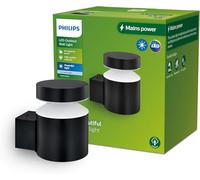 Philips Laven, Applique d'extérieur, 6W, lumière blanc chaud 2700K, noire, IP44 résistante aux intempéries